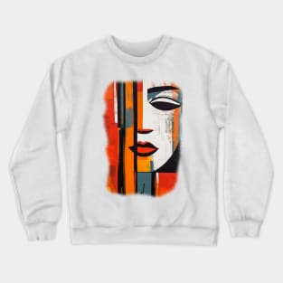 Abstract woman face, straight lines on canvas Crewneck Sweatshirt